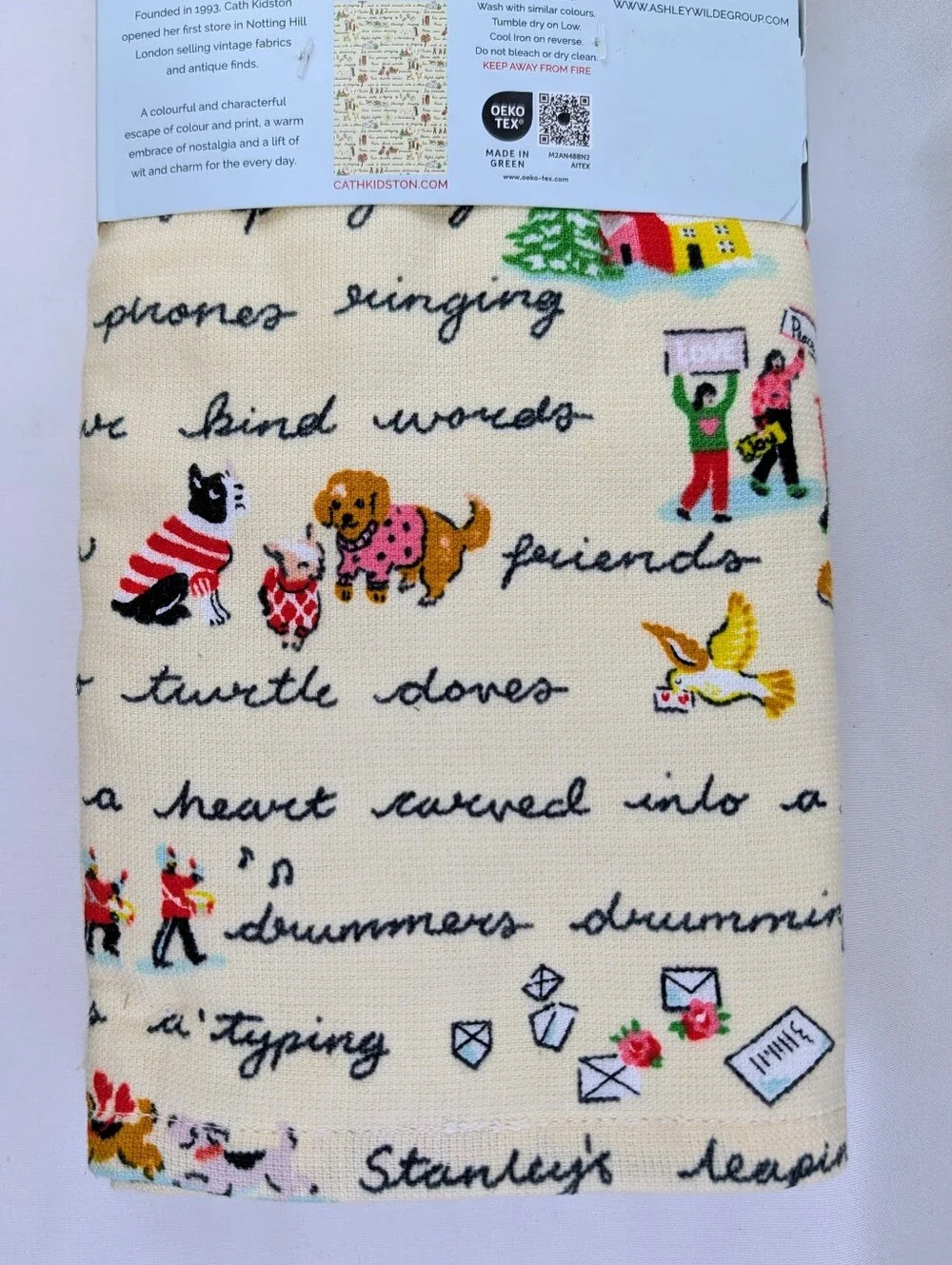 12 Days Of Christmas Kitchen Towels Set Of 3 Multicolor Cream 100% Cotton NWT